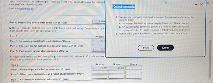 under plans A, B, and C Hayes is admitted to the partnership