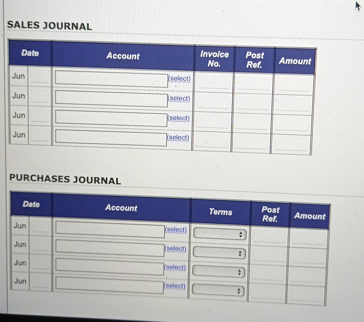  transactions are SALES JOURNAL Date Account Invoice No. Post Ref. Amount