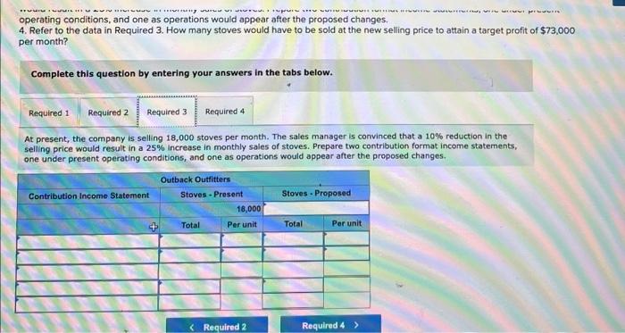 for $150 per unit. Variable expenses are $105 per stove, and fixed