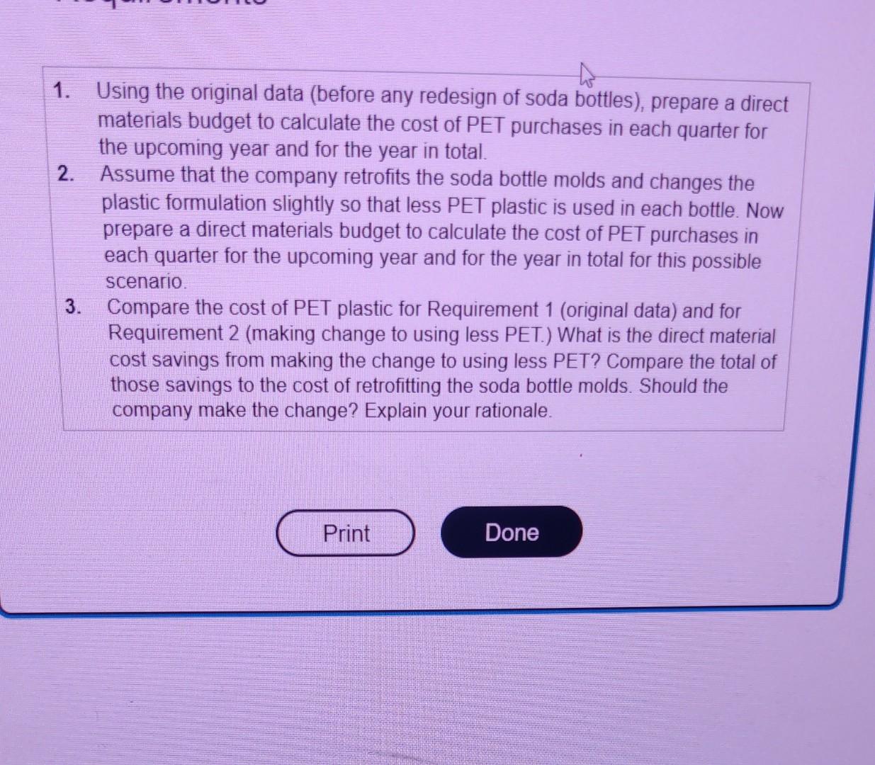 of each quarter equal to 10% of the following quarter's PET needs.