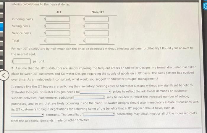 and non-JIT distributors. The JIT distributor places small, frequent orders, and the