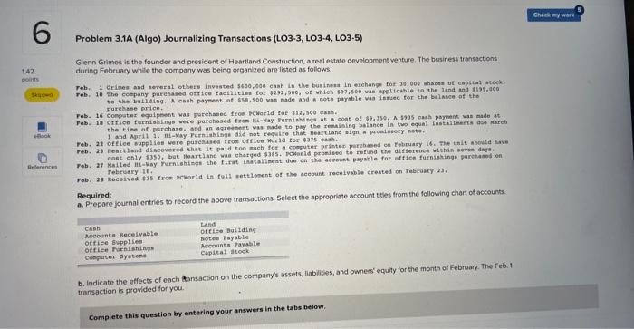 Can I get some help? Problem 3.1A (Algo) Journalizing Transactions (LO3-3, LO3-4,