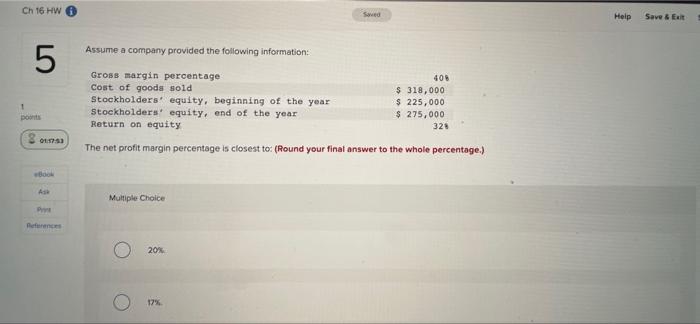 NEED HELP ASAP Ch 16 HW Swed Help Save & Eart Assume