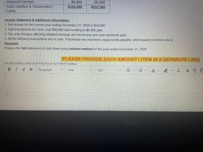 comparative balance sheets 2019 & 2020 and additional information for "National Company