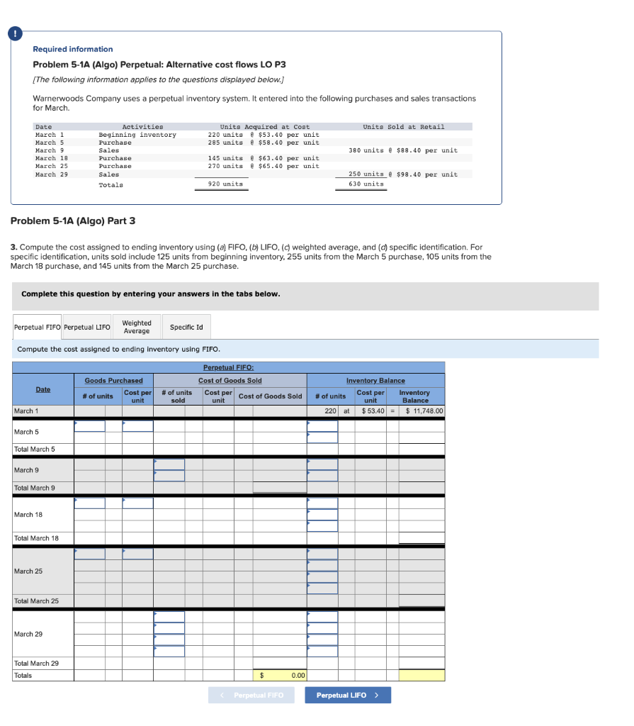 please complete all parts A,B,C,D Required information Problem 5-1A (Algo) Perpetual: