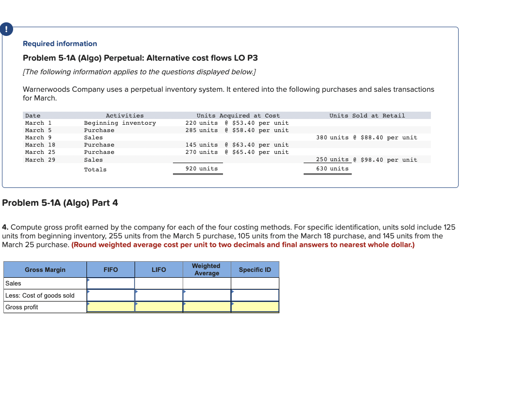 Alternative cost flows LO P3 [The following information applies to the questions