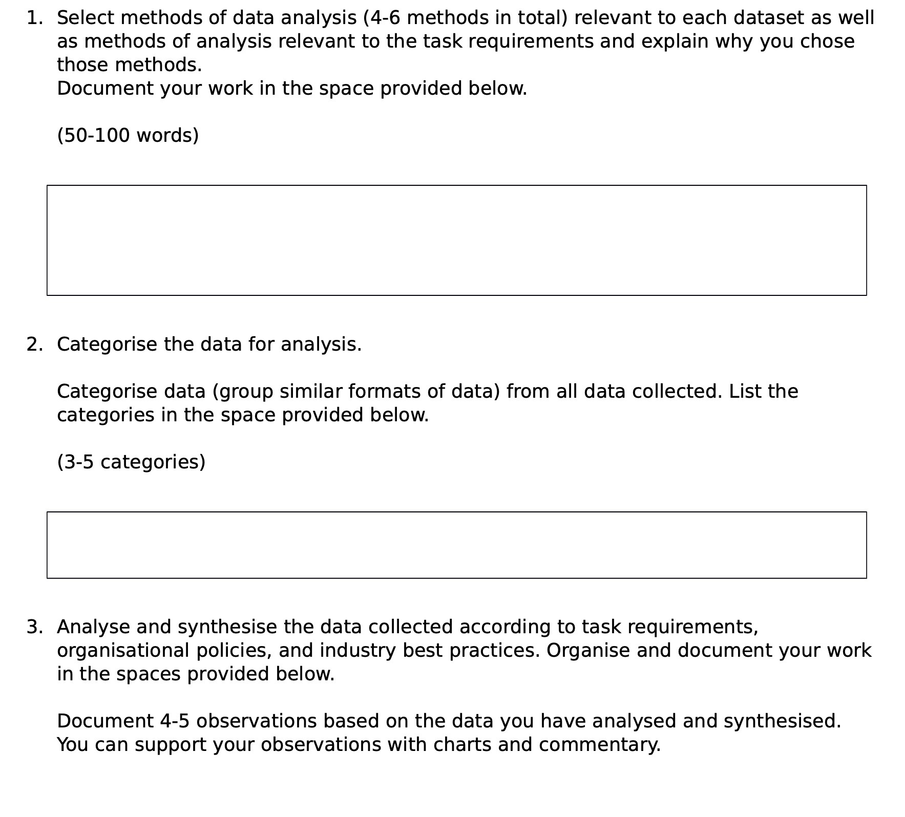 1. Select methods of data analysis (4-6 methods in total) relevant