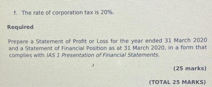 plc at 31 March 2020. Debit (E) Sales 10% Debentures Retained Earnings