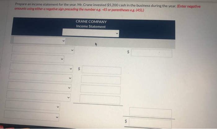 Animations is presented below. Prepare an income statement for the year. Mr.