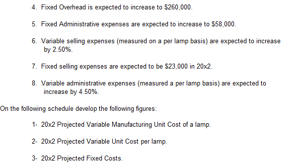 Cost Calculations The projected cost of a lamp is calculated based upon