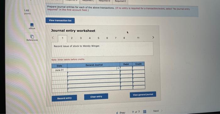 Transactions during the month of June were as follows. Juse 1 The