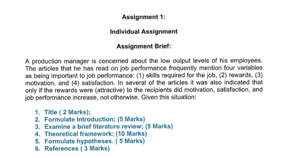  Assignment 1: Individual Assignment Assignment Brief: A production manager ls concerned