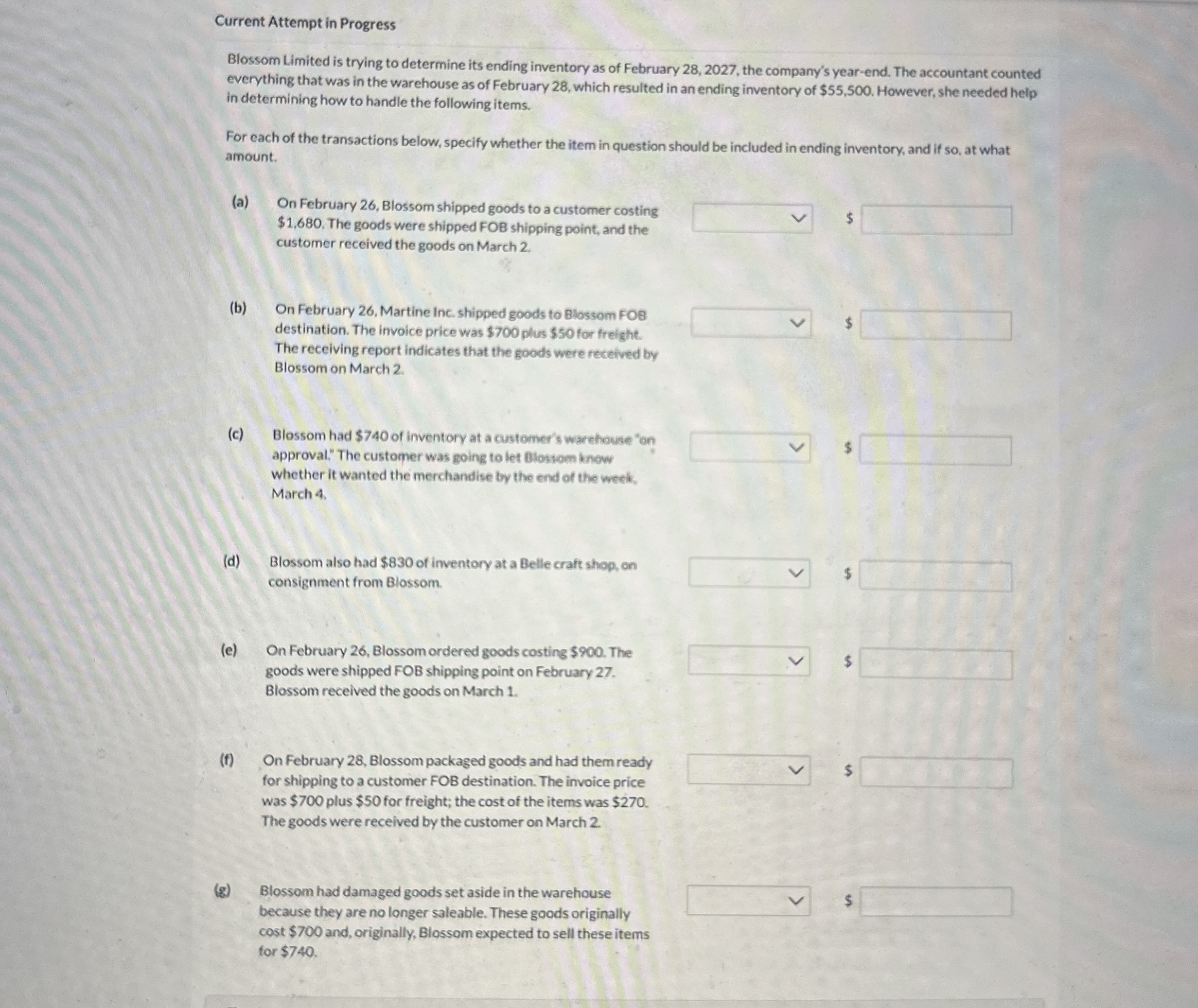 Current Attempt in Progress Blossom Limited is trying to determine its