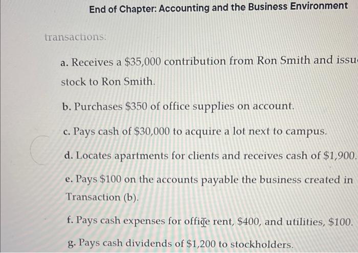 need End of Chapter: Accounting and the Business Environment Check Your Understanding