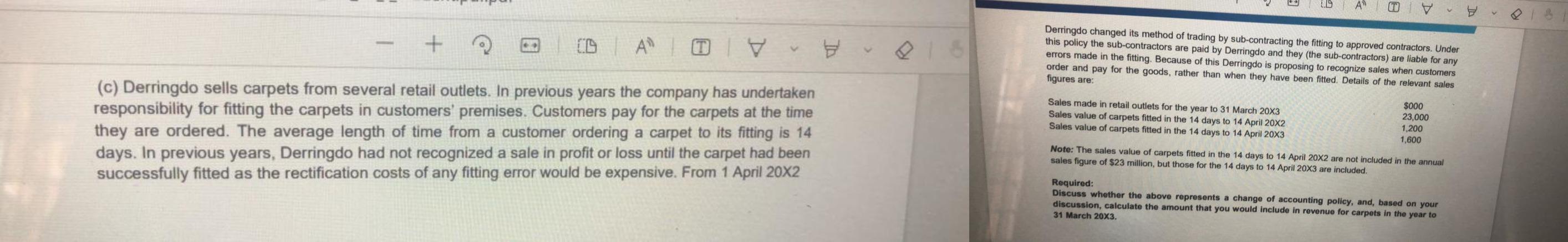  (c) Derringdo sells carpets from several retail outlets. In previous years