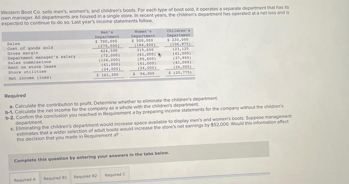 Answer Required A,B1 , B2 & C Western Boot Co. sells men's,