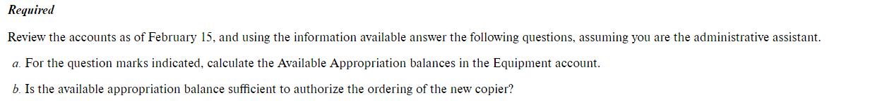 Control over Expenditures. O L03-5) It is February 15 and the City