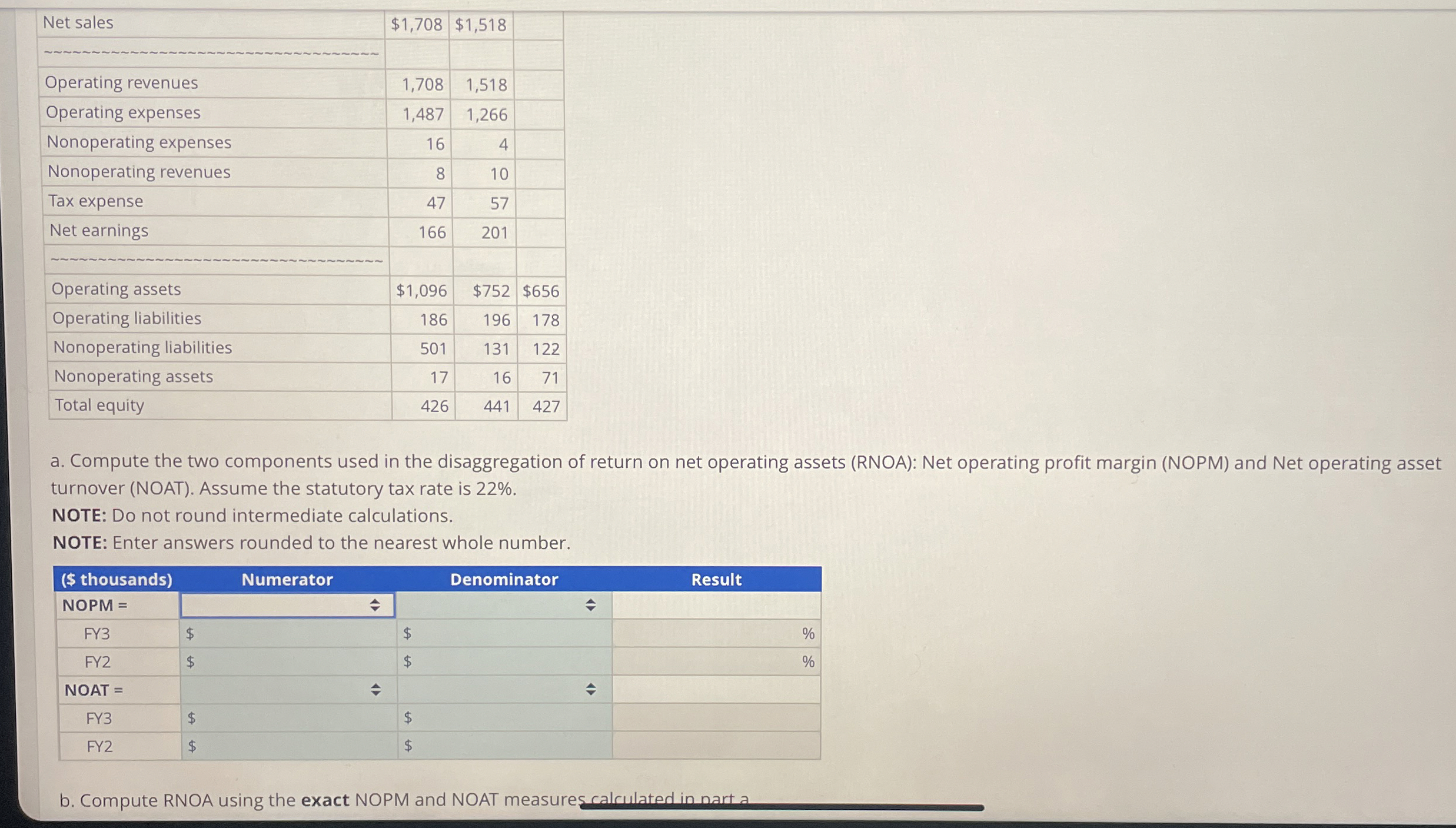  a. Compute the two components used in the disaggregation of return