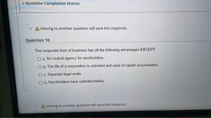 help me please!! Question Completion Status: A Moving to another question will
