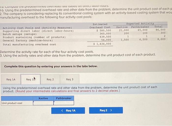 product lines appear below: Xactive Pathbreaker Direct materials per unit $ 63.80