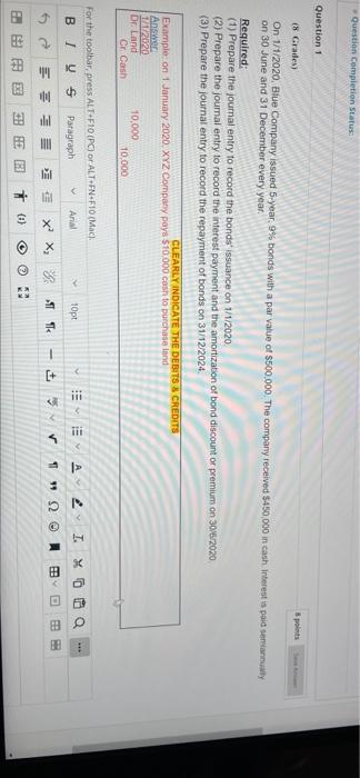 Acc113 Question completion Status Question 1 8 points (8 Grade On 1/1/2020.