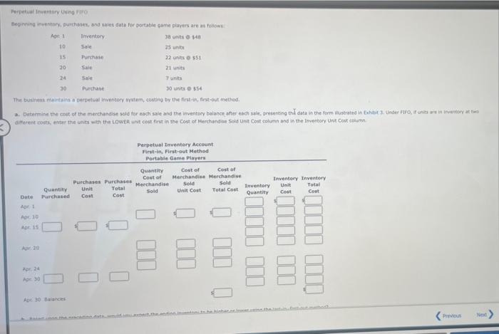 can someone solve this Perpetual Inventory Using FIFO Beginning inventory, purchases, and