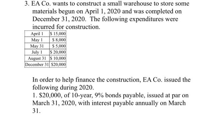  EA Co. wants to construct a small warehouse to store somematerials