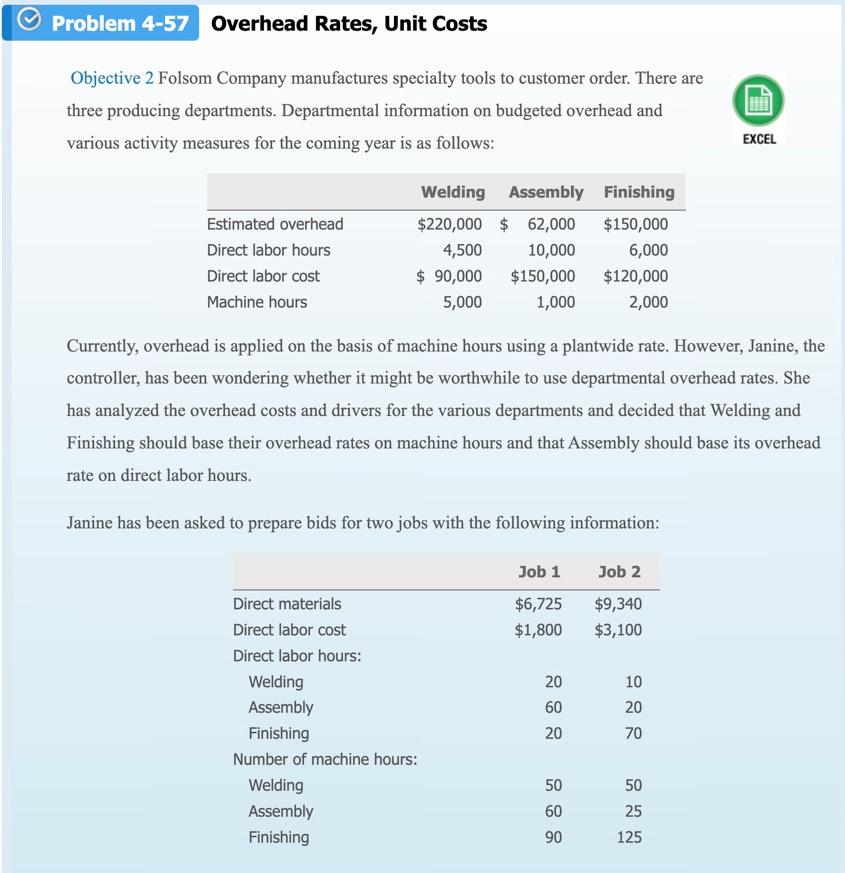 pp Problem 4-57 Overhead Rates, Unit Costs Objective 2 Folsom Company manufactures