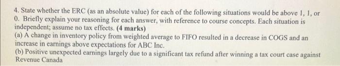  need help 4. State whether the ERC (as an absolute value)