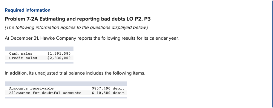  Required: 1. Prepare the adjusting entry to record bad debts under