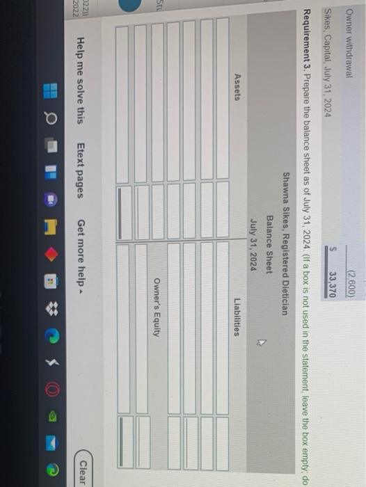 Can someone please help me answer the balance sheet for requirment 3.