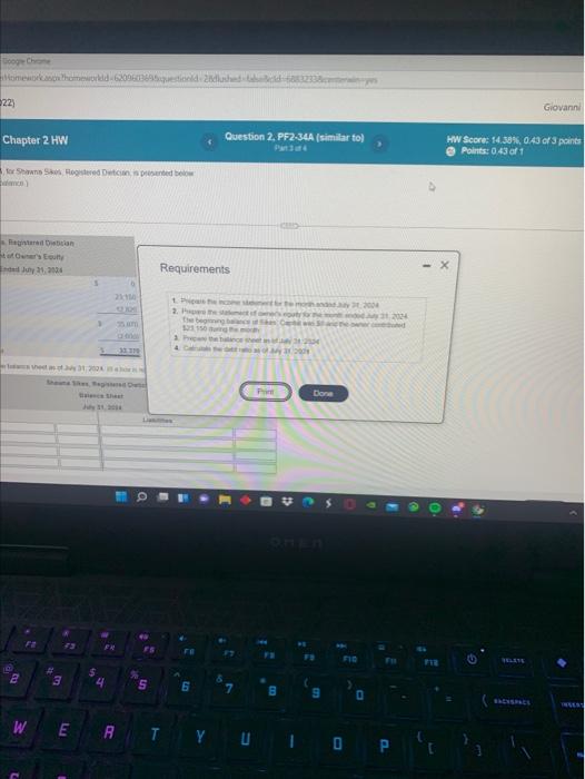 3. Prepare the balance sheet as of July 31, 2024 (If a