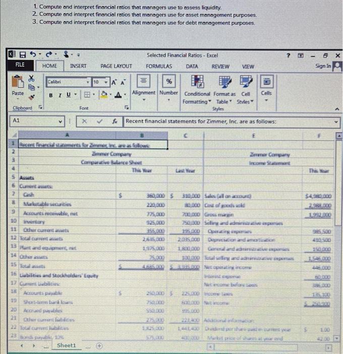  please show formulas needed 1. Compute and interpret financial rotios thot