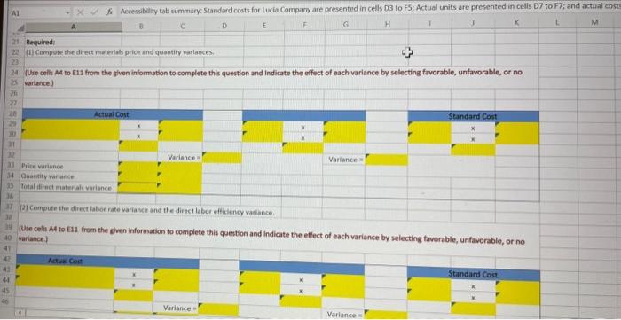 for Lucia Company are presented in cells D3 to F5; Actual units
