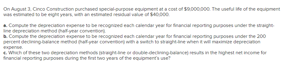 Can you concentrate on question B? On August 3, Cinco Construction