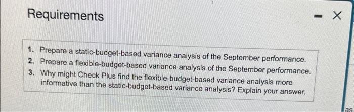 of the September performance. Begin with the actual results, then complete the