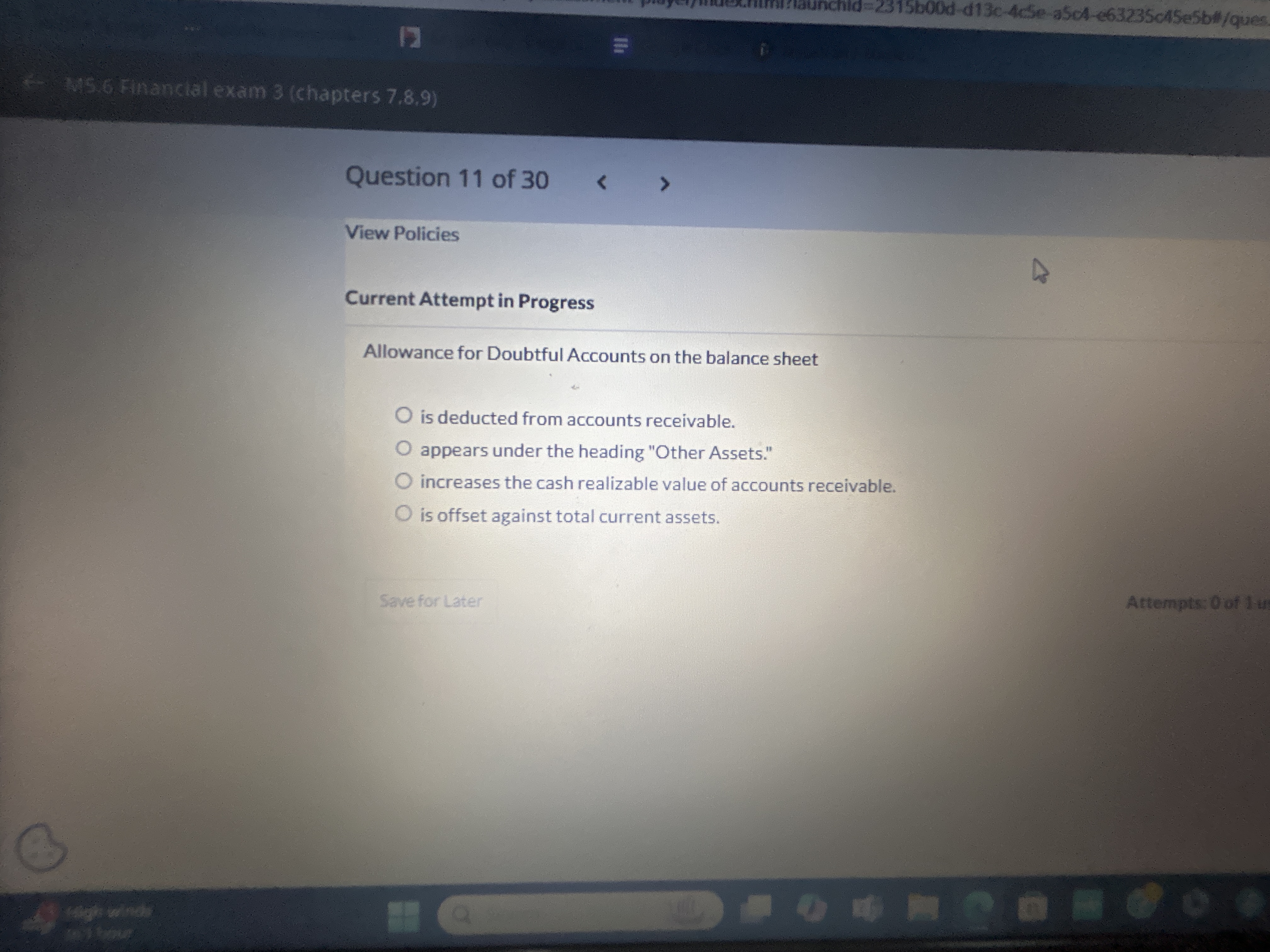  Current Attempt in Progress Allowance for Doubtful Accounts on the balance