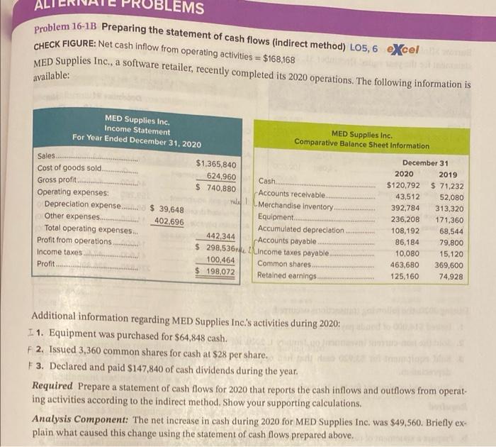  Preparing statement of cash flows (indirect method) LEMS Problem 16-1B Preparing