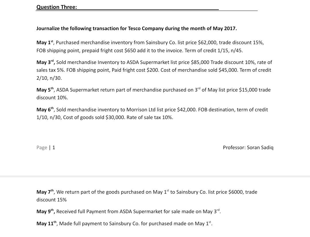 time i got the wrong answer! Question One: Prepare Income statement, owner's