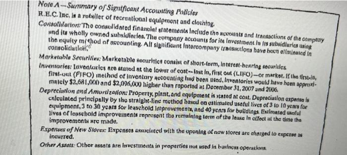 note A below balance sheet and questions and questions below. Note 1