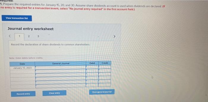 sheet showed the following information: On January 15, 2023, the company's board