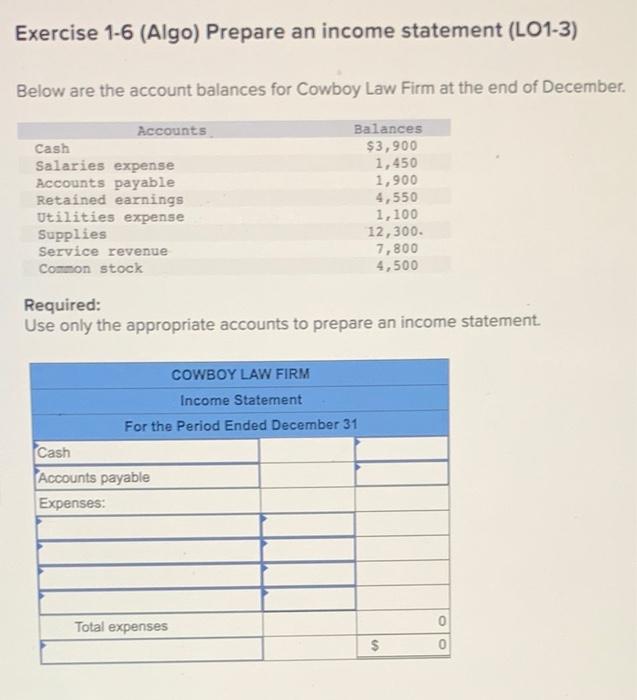 Can someone help me answer this question Exercise 1-6 (Algo) Prepare an