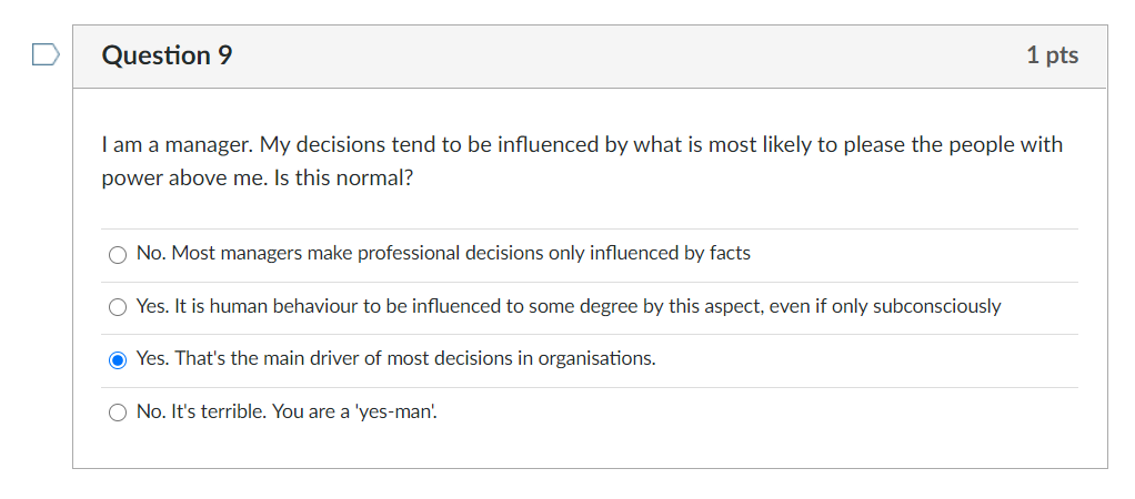 Is this answer correct? D Question 9 1 pts I am a
