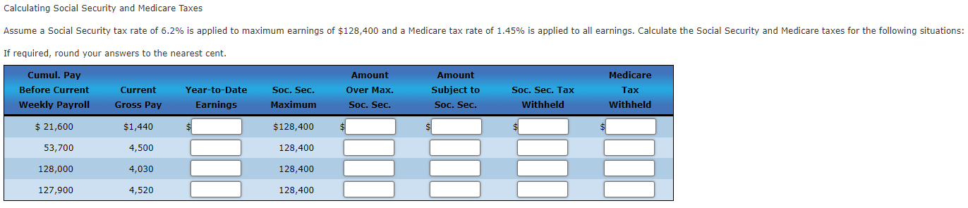 Please provide all the information and steps. Calculating Social Security and Medicare