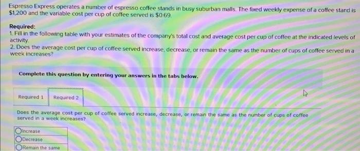 operates a number of espresso coffee stands in busy suburban malls. The