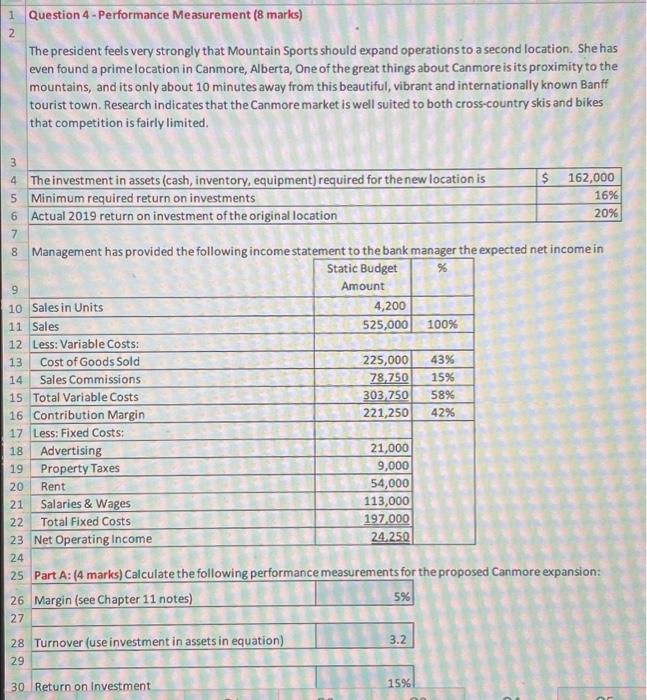 Please answer the followinh below, thank you! 1 Question 4-Performance Measurement (8