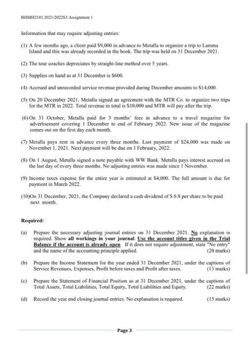 Question 1 Part I (70 marks) Metalla Travel is a tourism company