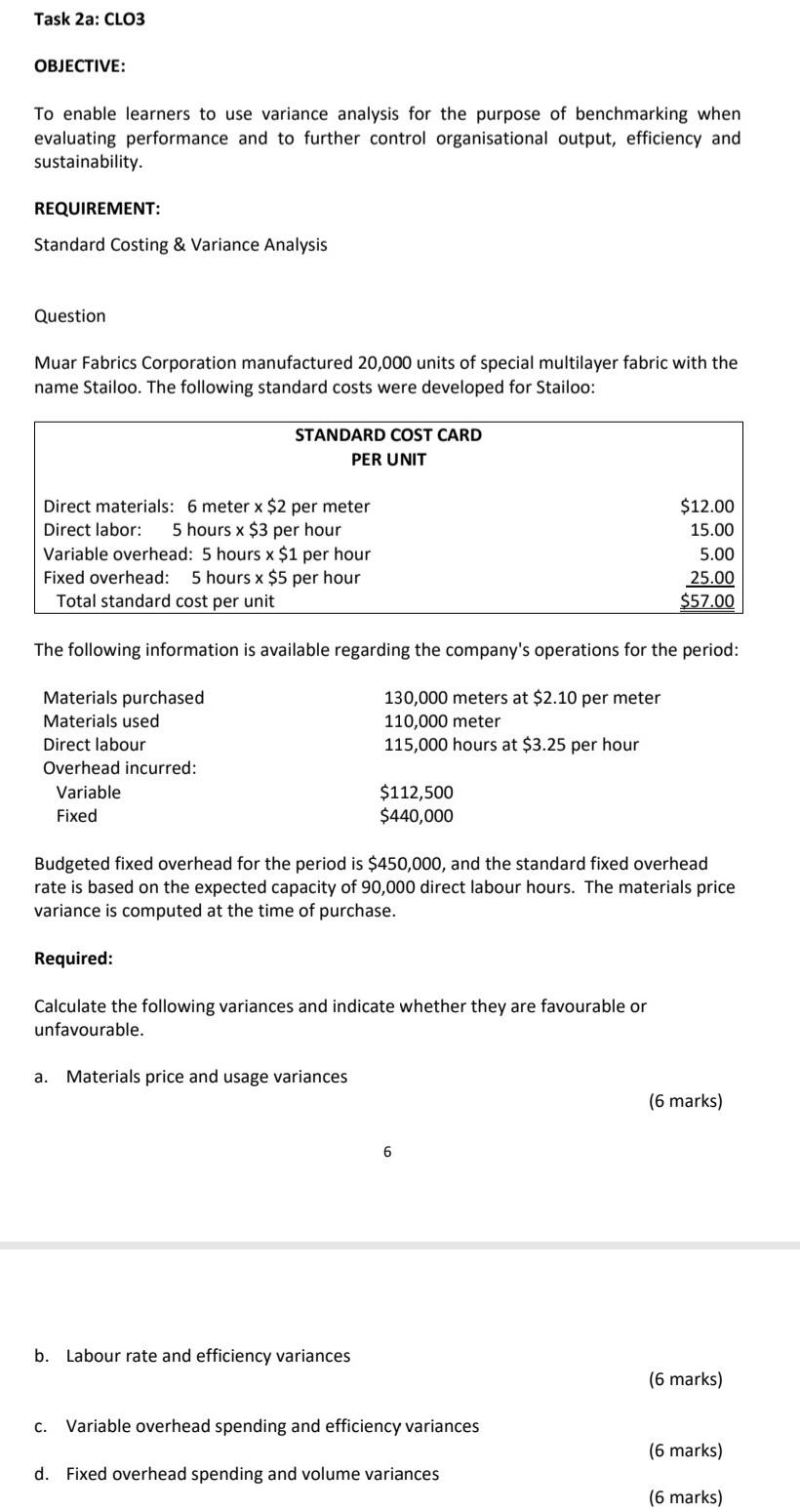  Task 2a: ClO3 OBJECTIVE: To enable learners to use variance analysis