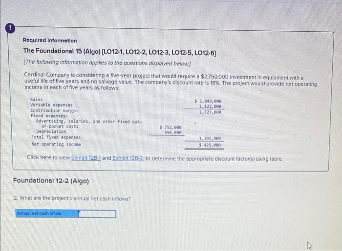 Please help with all Requlred Information The Foundational 15 (Algo) [LO12-1, LO12-2,