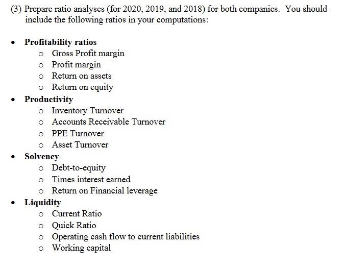 use excel sheets to answer questions (3) Prepare ratio analyses (for 2020,